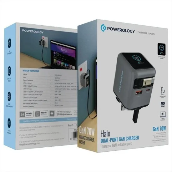 Powerology Halo Dual-Port Gan Charger - Grey